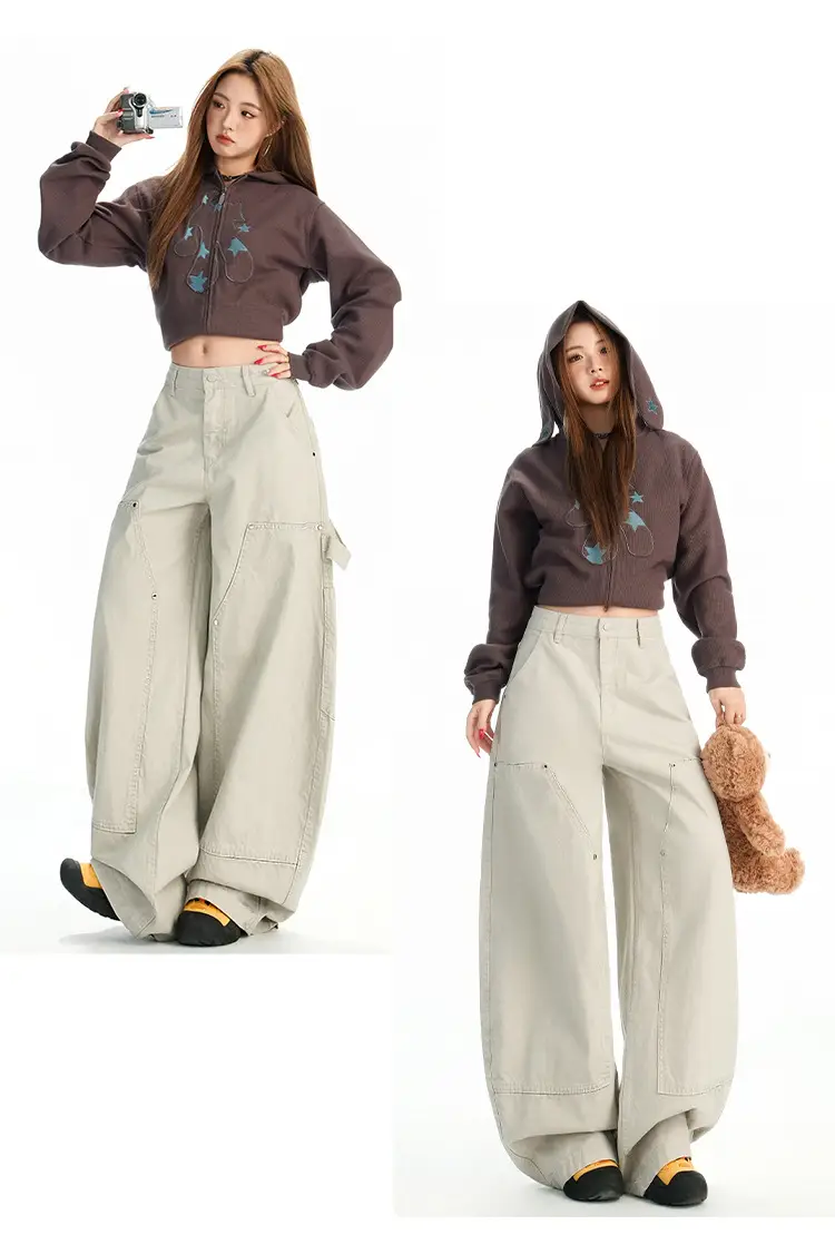 Women's Dark Blue Topstitch Wide Leg Pants with Slimming Top — feature 14
