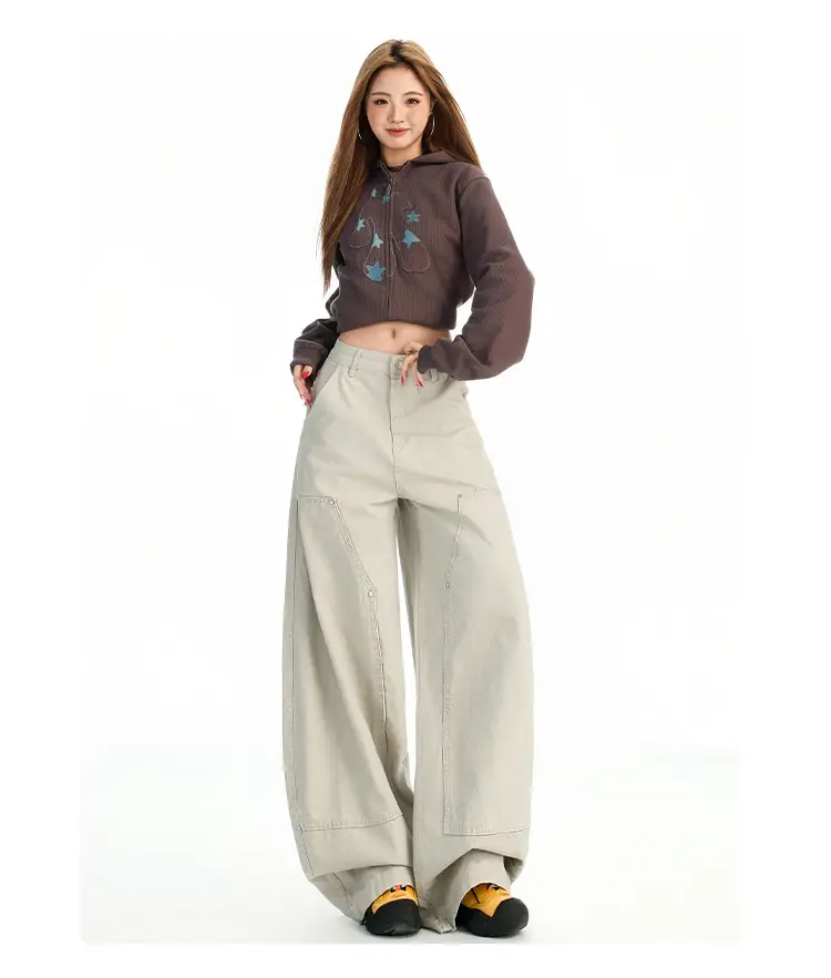 Women's Dark Blue Topstitch Wide Leg Pants with Slimming Top — feature 15