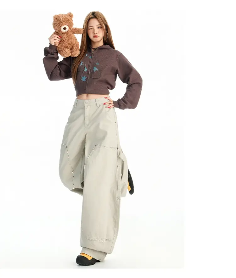 Women's Dark Blue Topstitch Wide Leg Pants with Slimming Top — feature 16