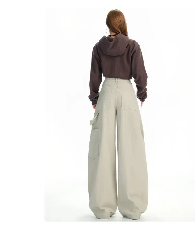 Women's Dark Blue Topstitch Wide Leg Pants with Slimming Top — feature 17