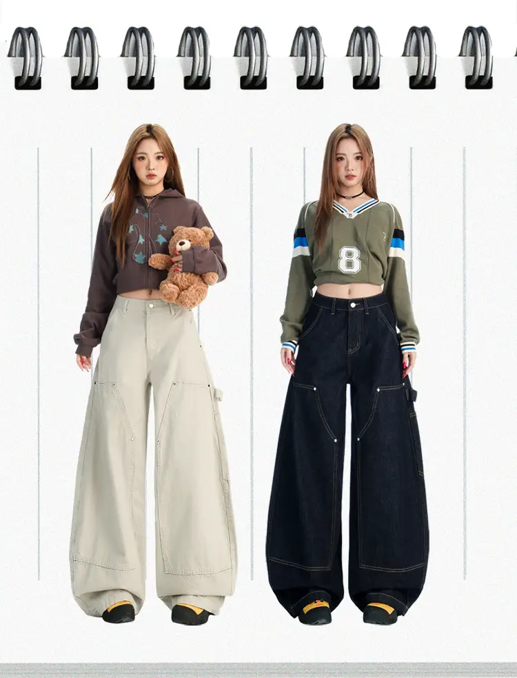 Women's Dark Blue Topstitch Wide Leg Pants with Slimming Top — feature 4