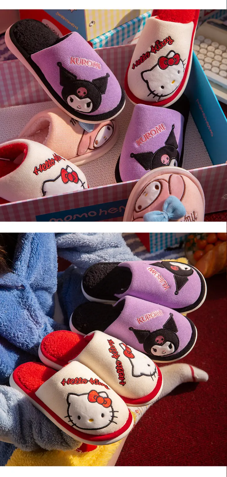 Sanrio Cotton Slippers for Women 2025 Winter Outer Wear Warm Furry Slippers Indoor Medium and Large Children's Non-Slip Home Shoes — feature 5