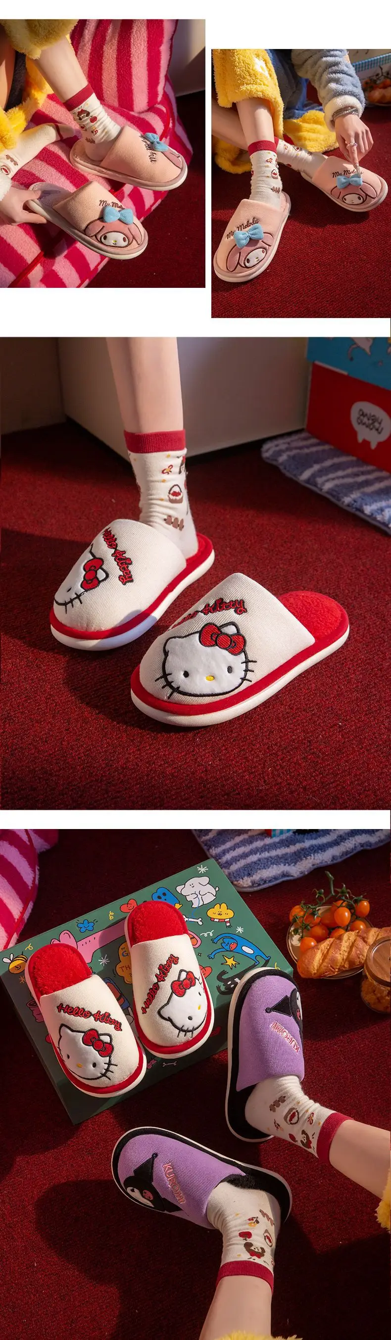 Sanrio Cotton Slippers for Women 2025 Winter Outer Wear Warm Furry Slippers Indoor Medium and Large Children's Non-Slip Home Shoes — feature 7