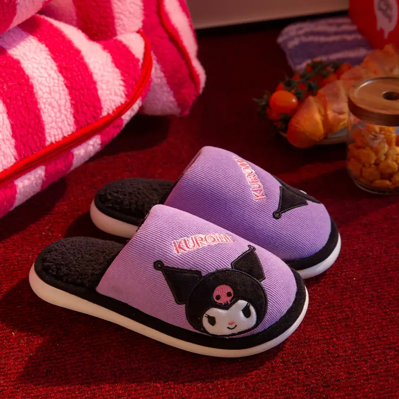 Sanrio Cotton Slippers for Women 2025 Winter Outer Wear Warm Furry Slippers Indoor Medium and Large Children's Non-Slip Home Shoes