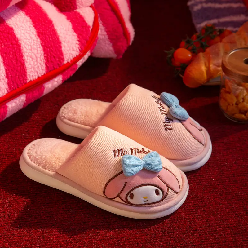 Sanrio Cotton Slippers for Women 2025 Winter Outer Wear Warm Furry Slippers Indoor Medium and Large Children's Non-Slip Home Shoes