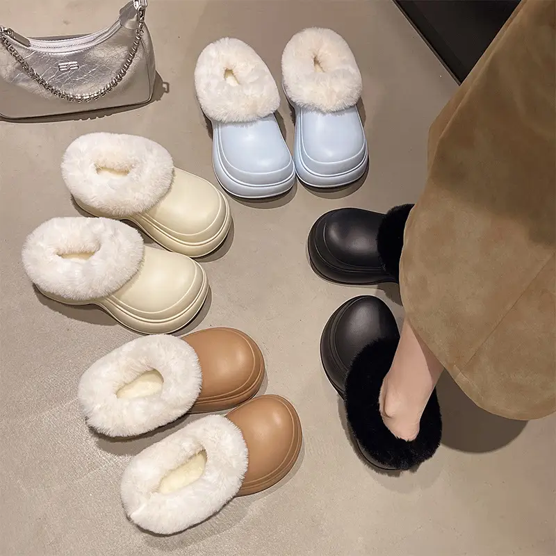 5cm Baotou Cotton Slippers for Women, Thick-Soled, Heightening, Non-Slip Home Slippers, Indoor Casual Warm Woolen Cotton Shoes