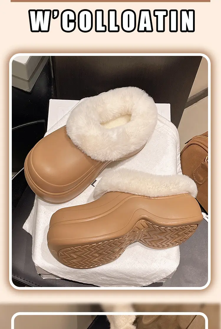 5cm Baotou Cotton Slippers for Women, Thick-Soled, Heightening, Non-Slip Home Slippers, Indoor Casual Warm Woolen Cotton Shoes — feature 2