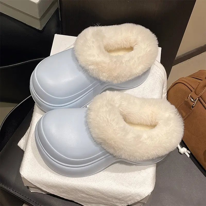 5cm Baotou Cotton Slippers for Women, Thick-Soled, Heightening, Non-Slip Home Slippers, Indoor Casual Warm Woolen Cotton Shoes