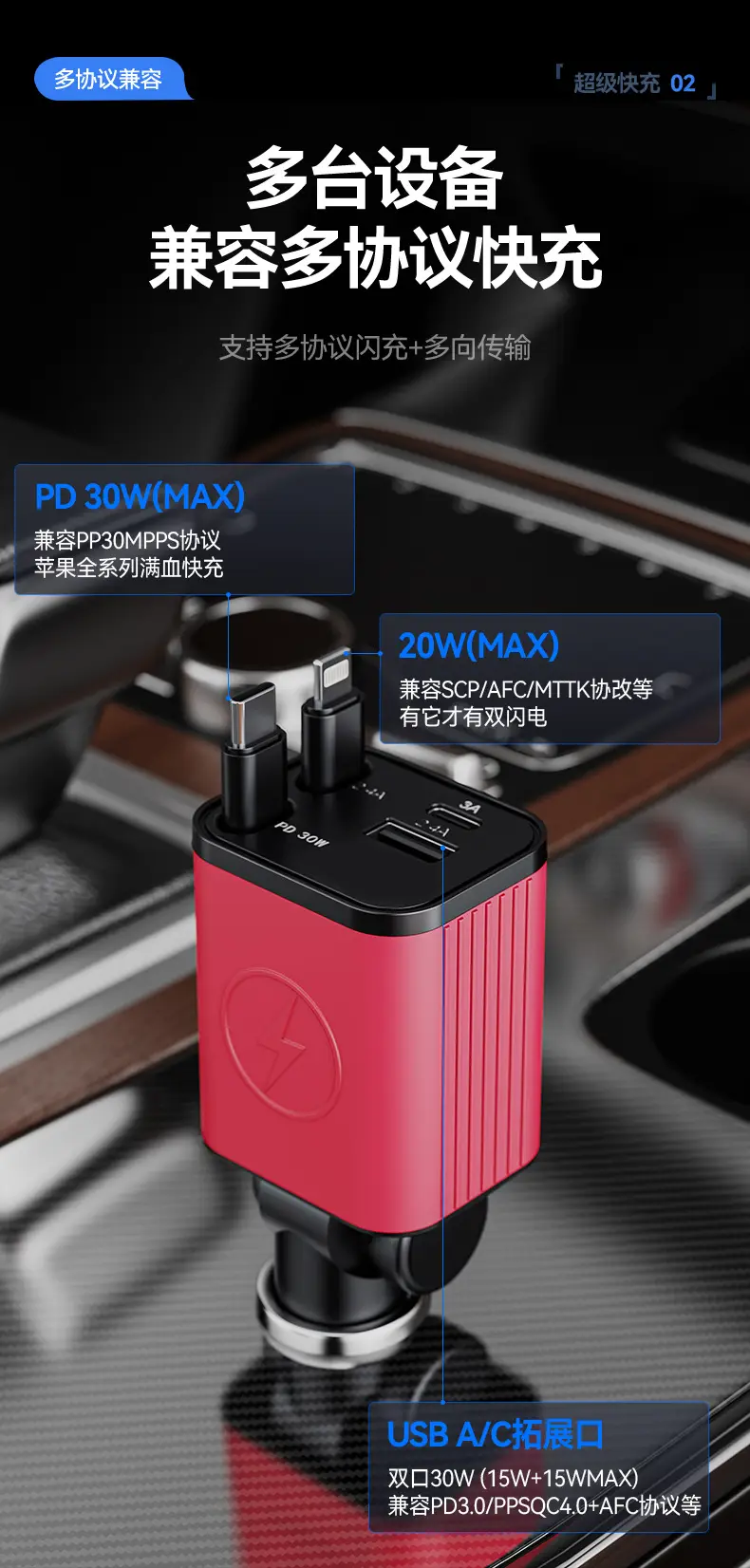 Silicone Car Charger with Retractable Cable & Fast Charging — feature 3