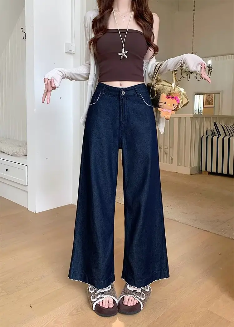 Plus Size Vintage Dark Blue Wide Leg Jeans — feature 17