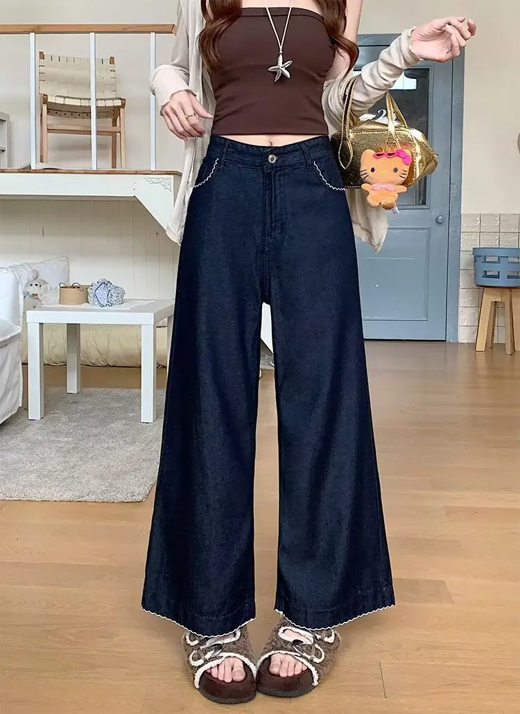 Plus Size Vintage Dark Blue Wide Leg Jeans — feature 18