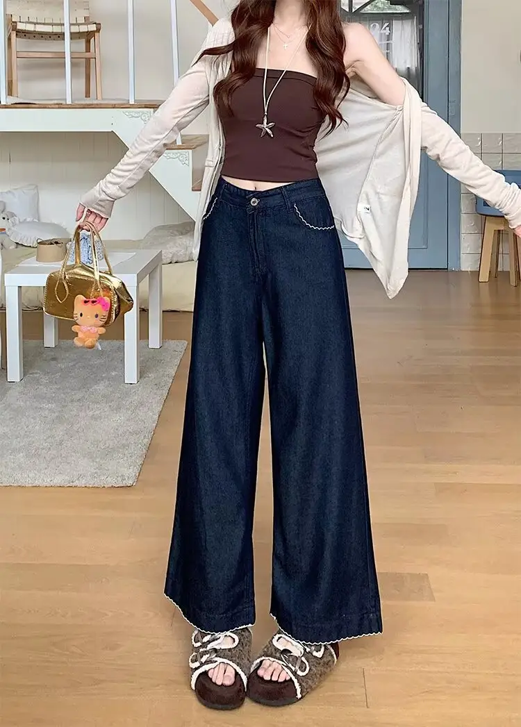 Plus Size Vintage Dark Blue Wide Leg Jeans — feature 19