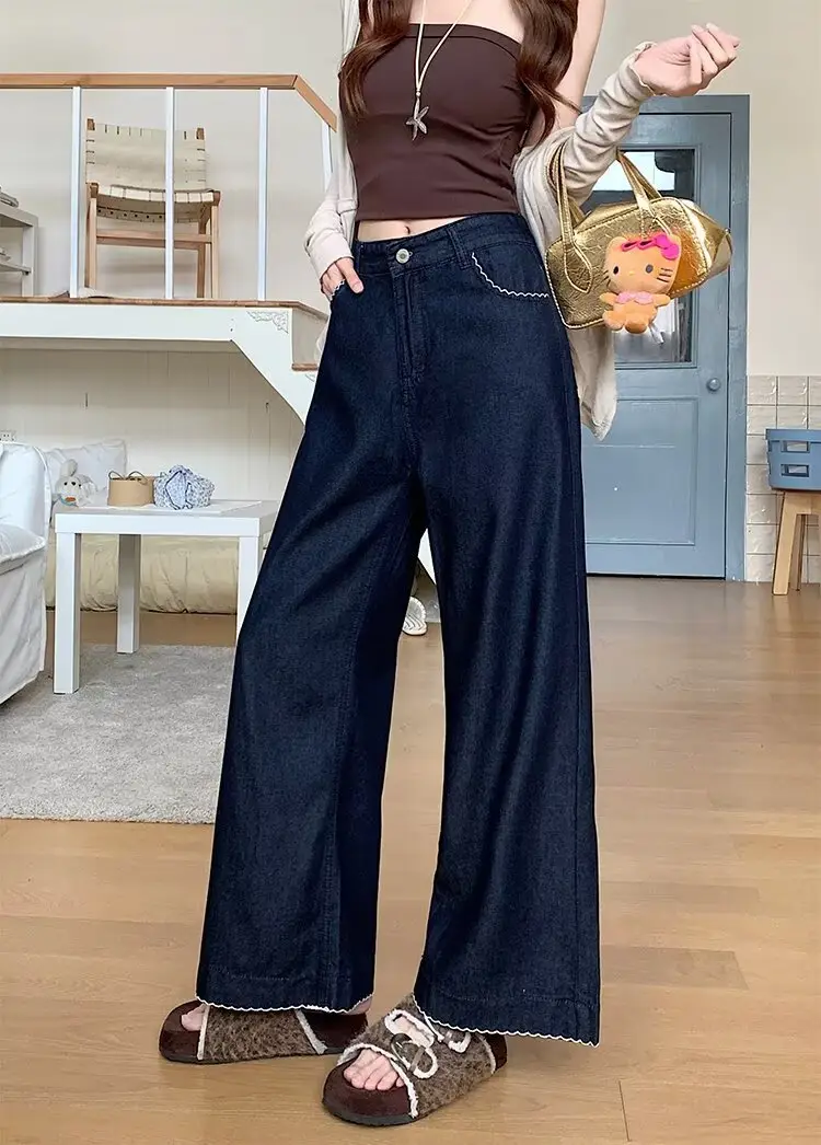 Plus Size Vintage Dark Blue Wide Leg Jeans — feature 20