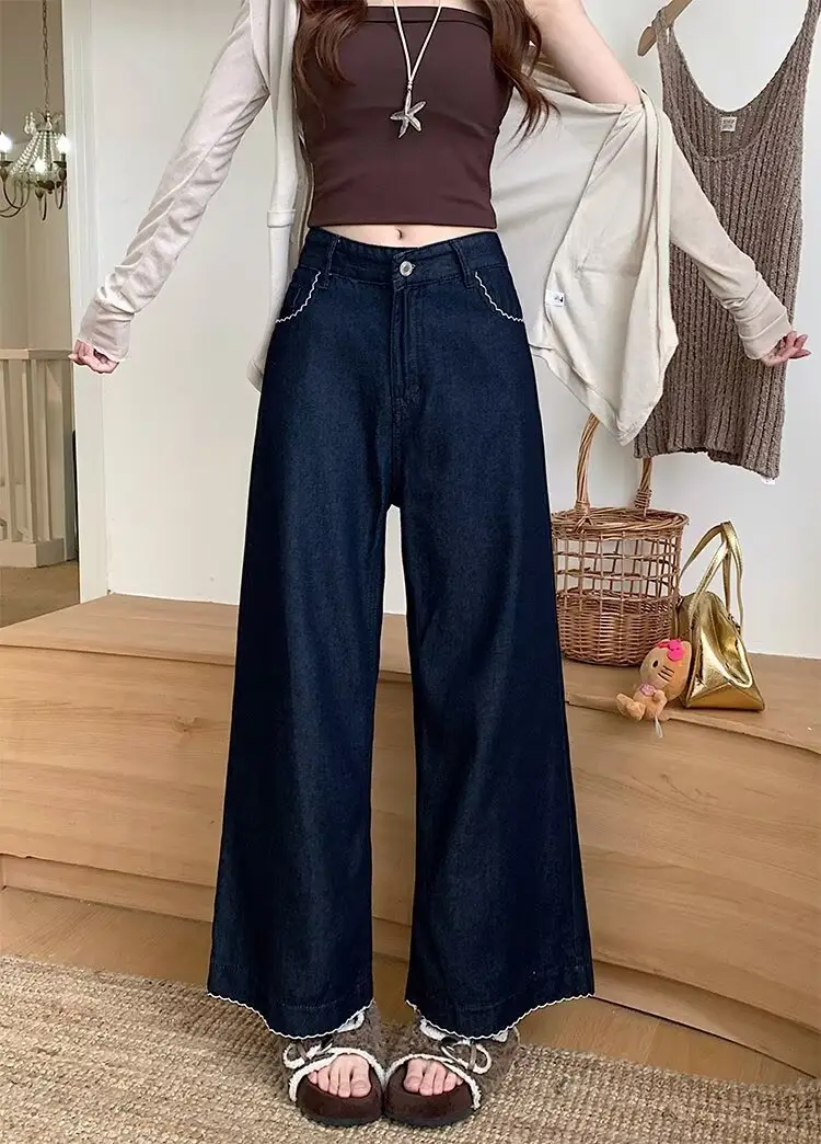 Plus Size Vintage Dark Blue Wide Leg Jeans — feature 21