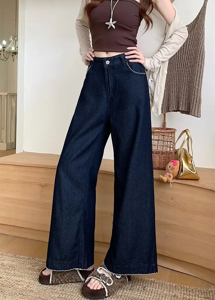 Plus Size Vintage Dark Blue Wide Leg Jeans — feature 22