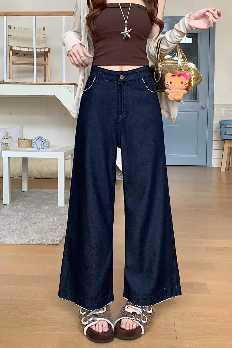 Plus Size Vintage Dark Blue Wide Leg Jeans — feature 24