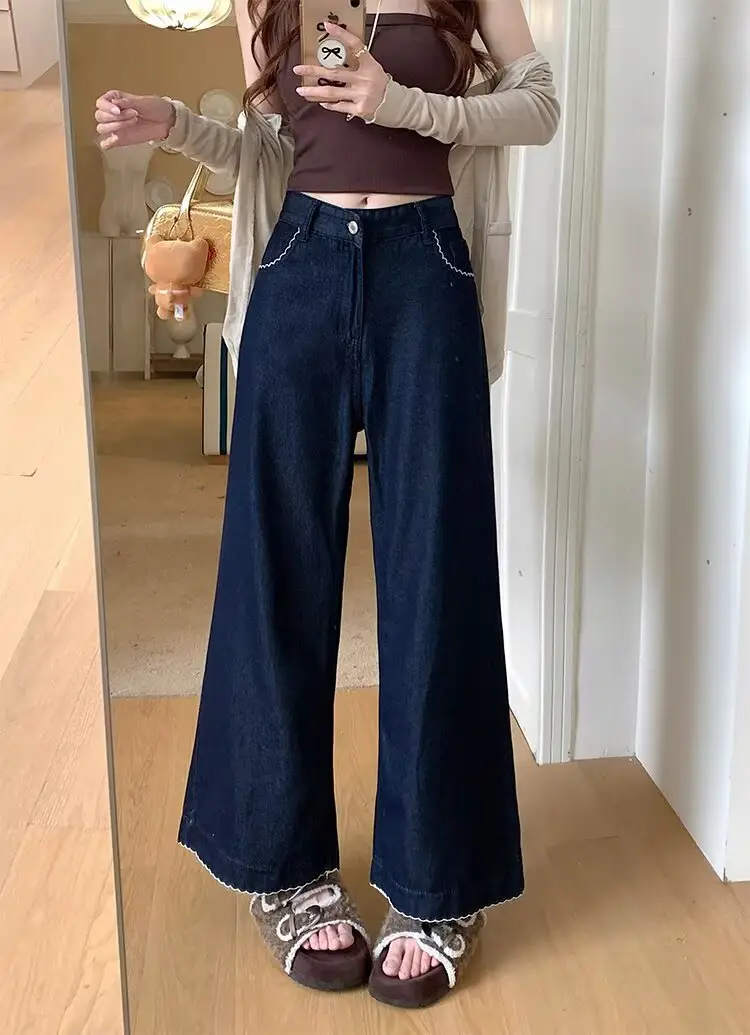 Plus Size Vintage Dark Blue Wide Leg Jeans — feature 25