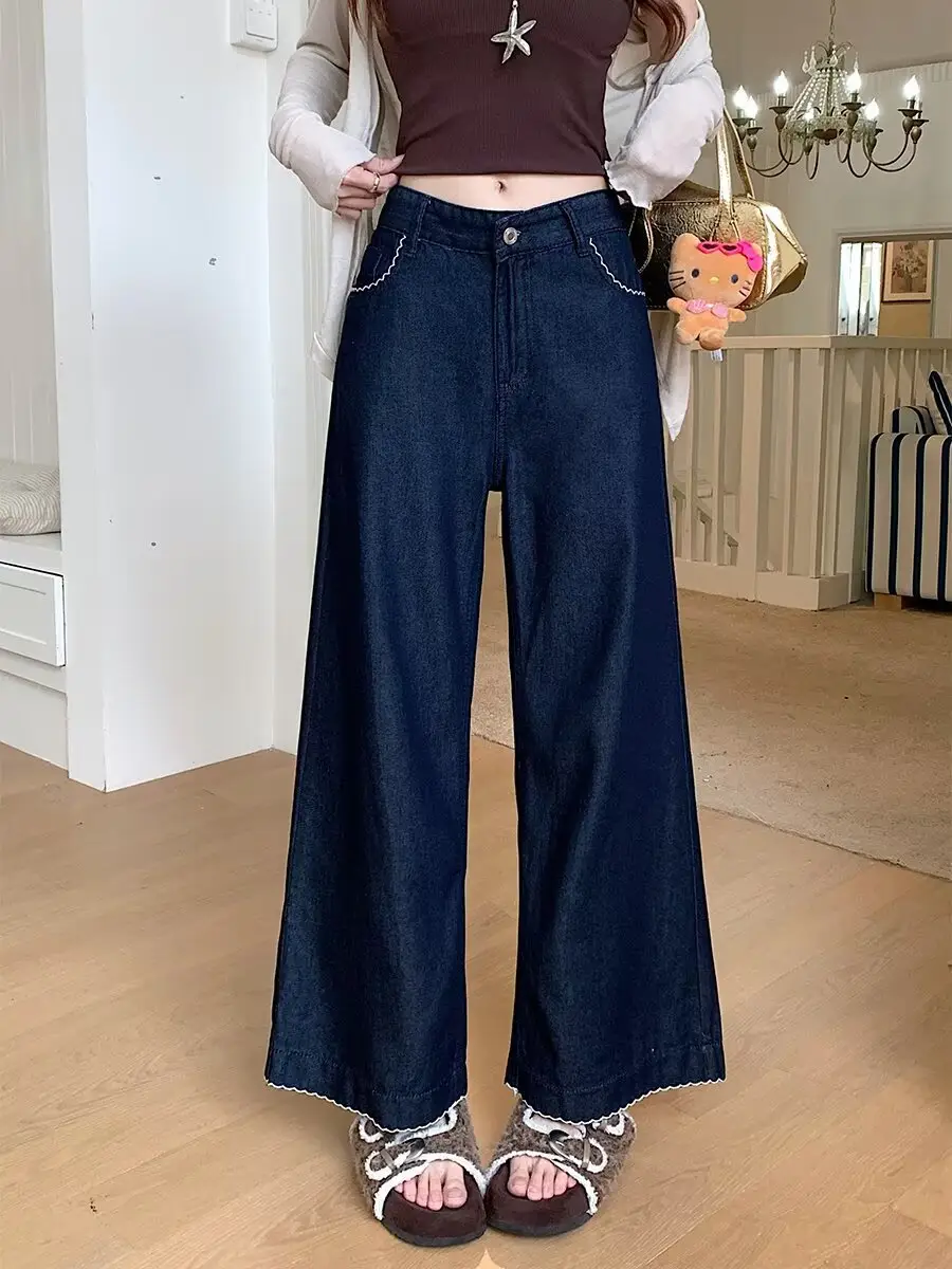 Plus Size Vintage Dark Blue Wide Leg Jeans — feature 27