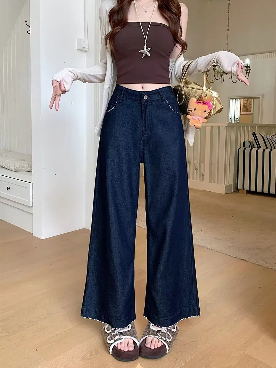 Plus Size Vintage Dark Blue Wide Leg Jeans — feature 28