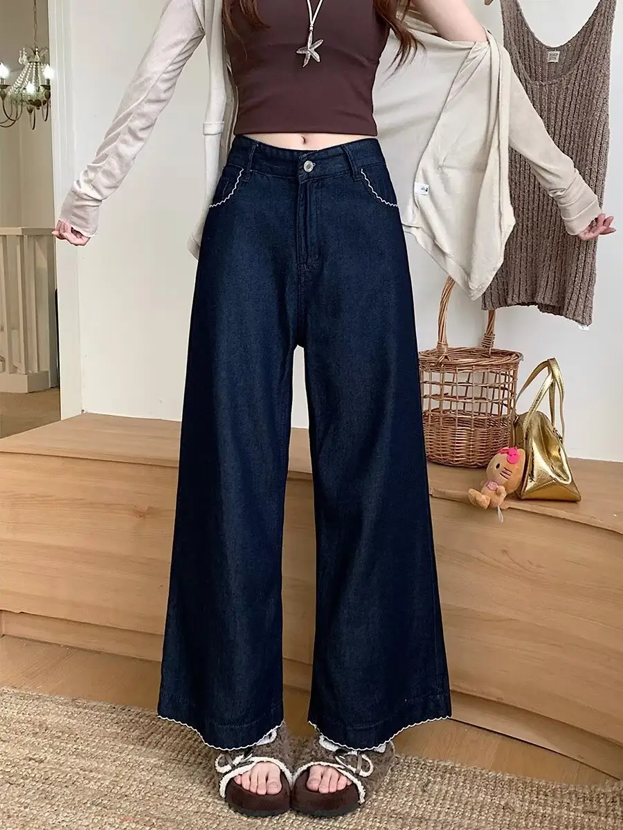 Plus Size Vintage Dark Blue Wide Leg Jeans — feature 29