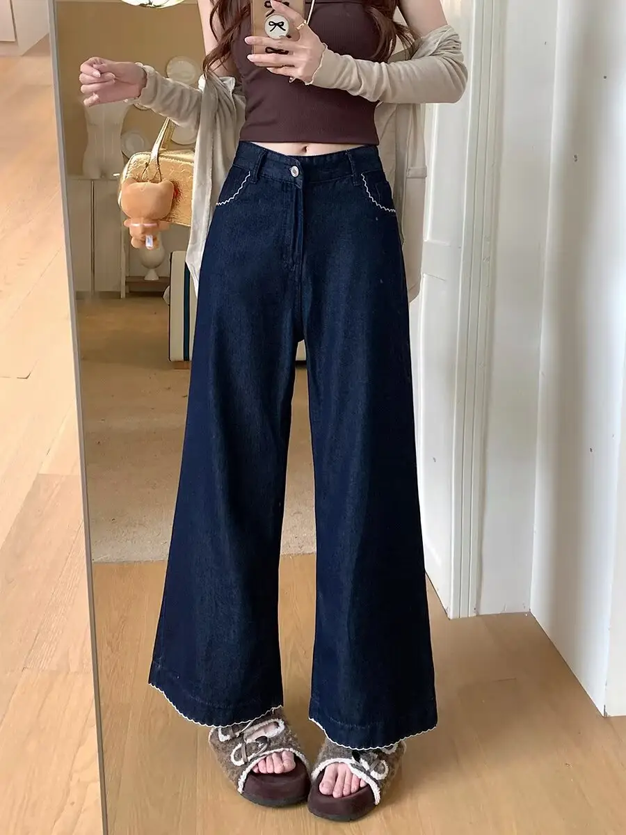 Plus Size Vintage Dark Blue Wide Leg Jeans — feature 30