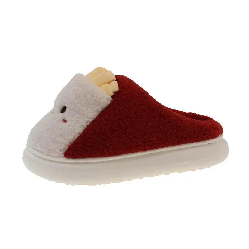 Cute French Fries Plush Slippers for Women in Winter Thick-Soled Non-Slip Warm Plush Home Indoor Toe-Cap Cotton Slippers for Outer Wear