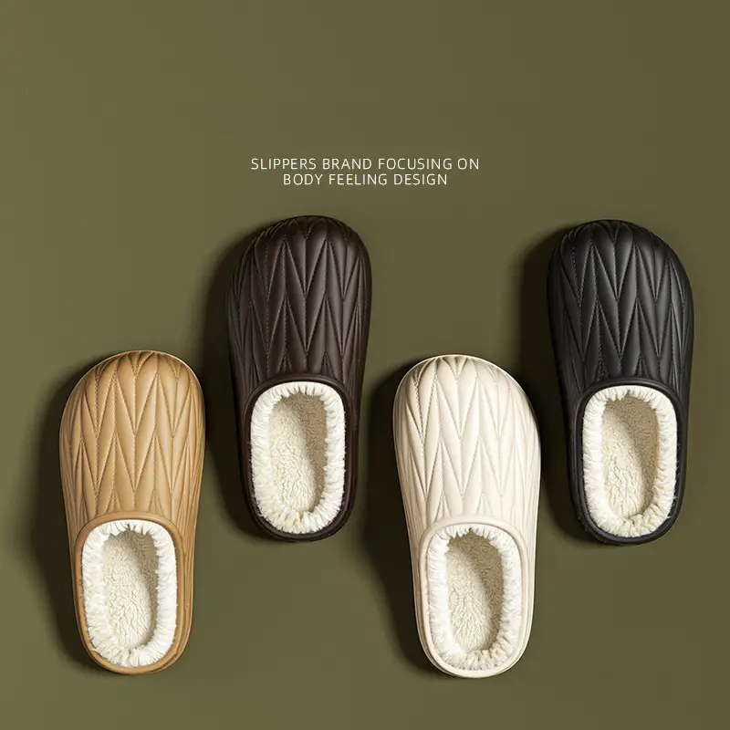 Pleated Cotton Slippers for Women 2025 New Autumn and Winter Indoor Couple Home Waterproof Warm Home Fleece-Lined Cotton Slippers