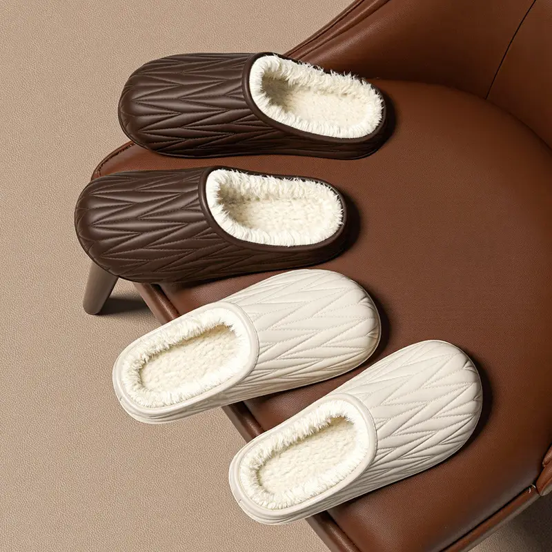 Pleated Cotton Slippers for Women 2025 New Autumn and Winter Indoor Couple Home Waterproof Warm Home Fleece-Lined Cotton Slippers