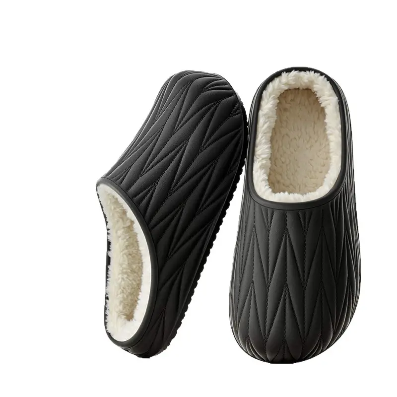 Pleated Cotton Slippers for Women 2025 New Autumn and Winter Indoor Couple Home Waterproof Warm Home Fleece-Lined Cotton Slippers