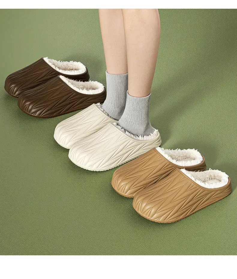 Pleated Cotton Slippers for Women 2025 New Autumn and Winter Indoor Couple Home Waterproof Warm Home Fleece-Lined Cotton Slippers — feature 11