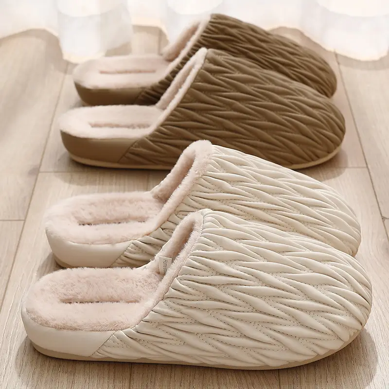 Pu Leather Waterproof Home Cotton Slippers for Women, Winter Indoor Home Slippers for Ladies, Winter Plush Warm Cotton Slippers for Men, Wholesale - Image 7
