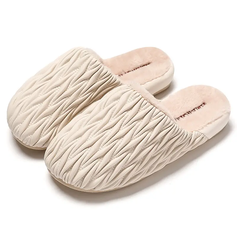 Pu Leather Waterproof Home Cotton Slippers for Women, Winter Indoor Home Slippers for Ladies, Winter Plush Warm Cotton Slippers for Men, Wholesale - Image 9