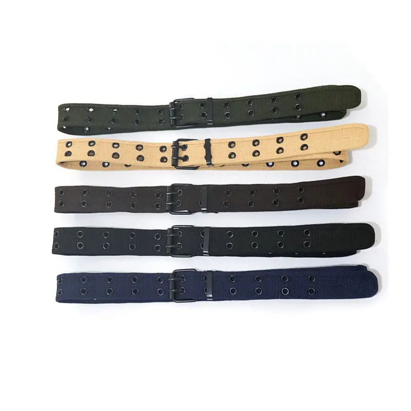 Men Women Double Buckle Canvas Belt Tan — feature 14