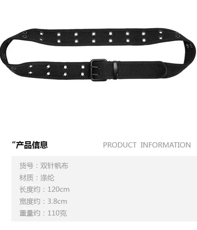 Men Women Double Buckle Canvas Belt Tan — feature 3