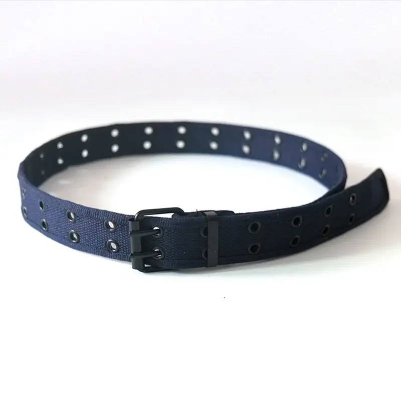 Men Women Double Buckle Canvas Belt Tan — feature 9