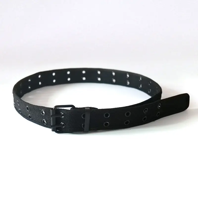Men Women Double Buckle Canvas Belt Tan