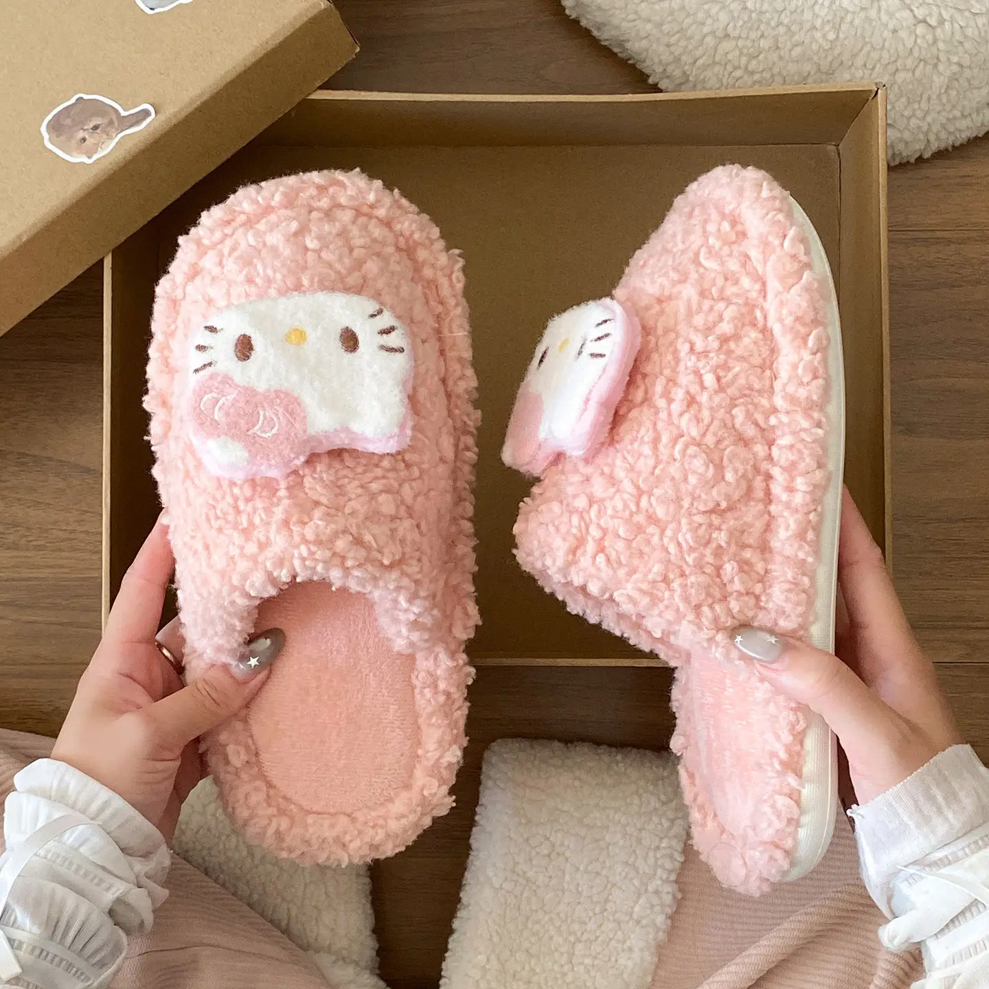 New Winter Cartoon Cat Slippers Warm Cotton Outer Wear - Image 4