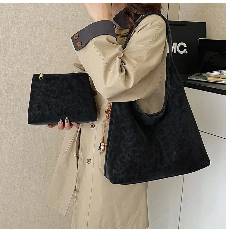 Women Large Capacity Brown Suede Shoulder Bag 2025 — feature 21