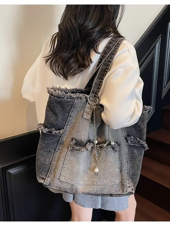 Retro Denim Crossbody Bag for Women Large Capacity