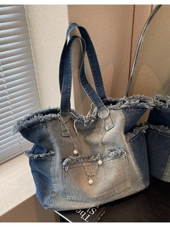 Retro Denim Crossbody Bag for Women Large Capacity
