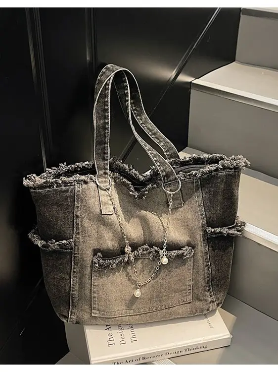 Retro Denim Crossbody Bag for Women Large Capacity