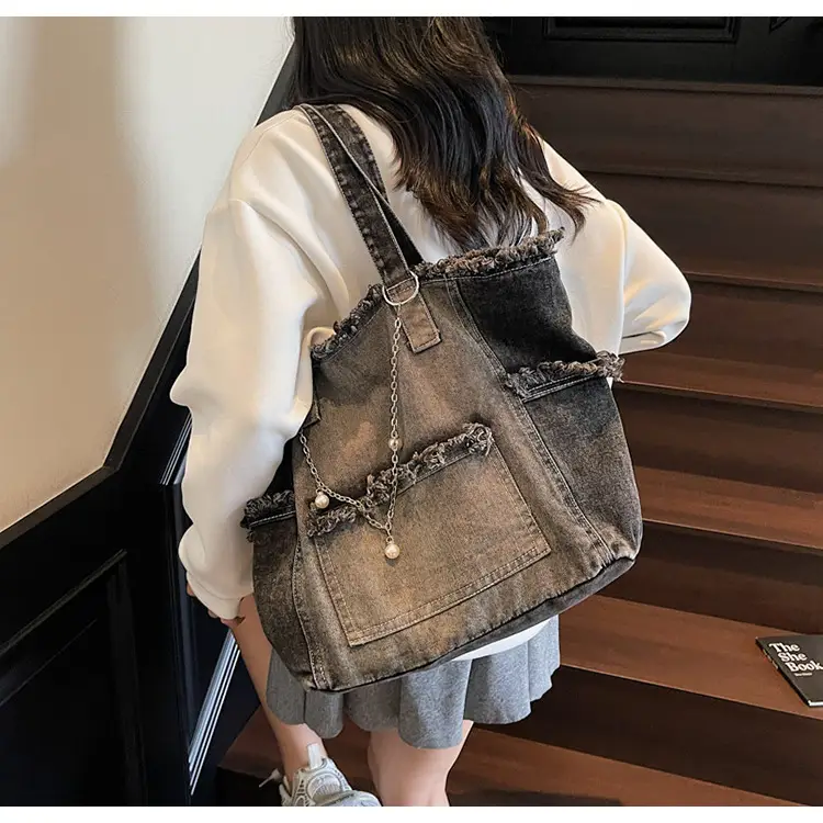 Retro Denim Crossbody Bag for Women Large Capacity — feature 12