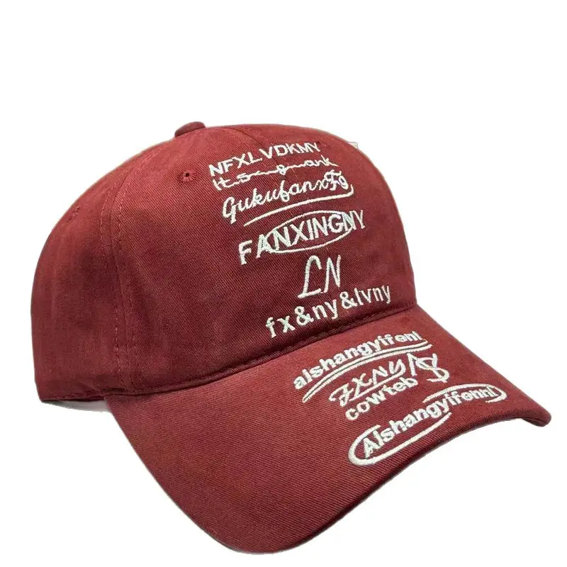 Women Embroidered Duckbill Cap Red Full Letter Design - Image 11