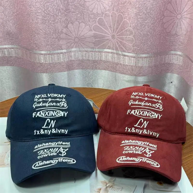 Women Embroidered Duckbill Cap Red Full Letter Design — feature 2