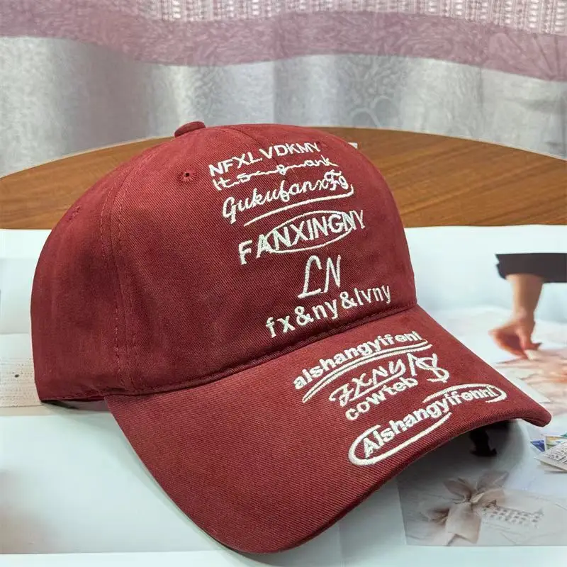 Women Embroidered Duckbill Cap Red Full Letter Design — feature 6