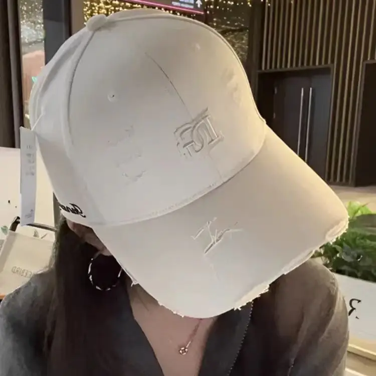 Spring Korean Style White Peaked Cap with Embroidered Baseball Cap - Image 6