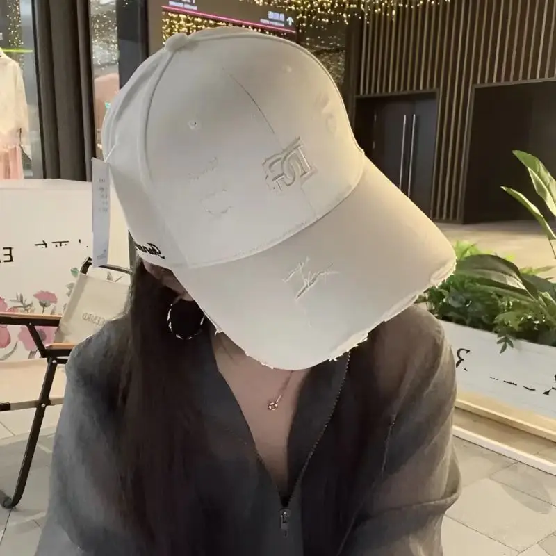 Spring Korean Style White Peaked Cap with Embroidered Baseball Cap - Image 5