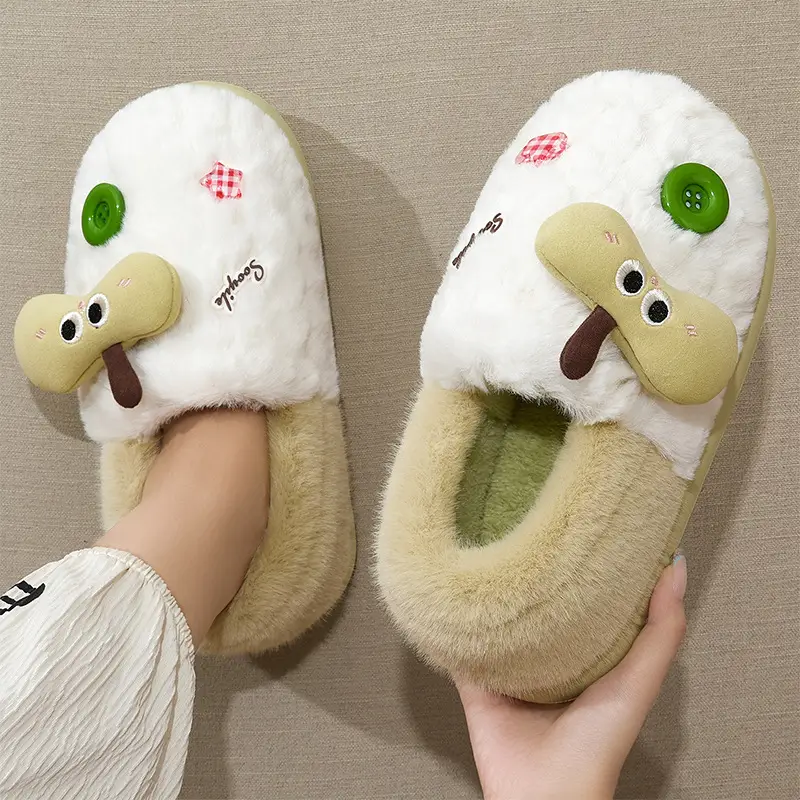 Women's Winter Cartoon Plush Slippers Green - Image 5