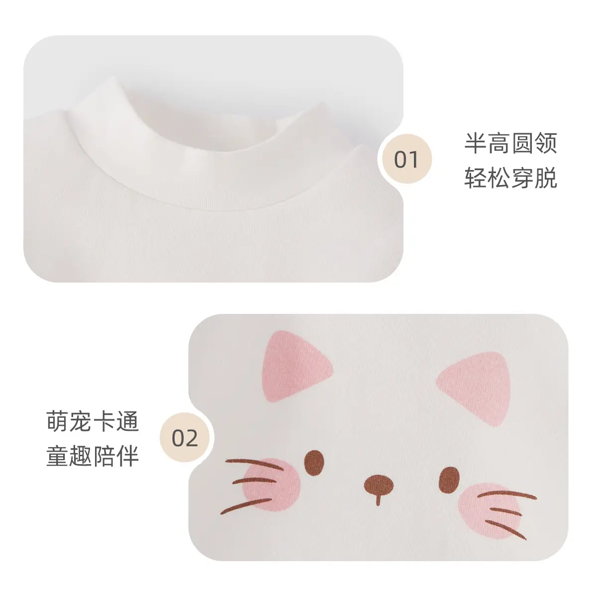 White Cat Print Long Sleeve T-Shirt for Girls 6Yr