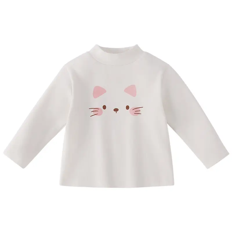 White Cat Print Long Sleeve T-Shirt for Girls 6Yr